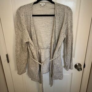 J. Jill Light Gray Belted Cardigan Sweater